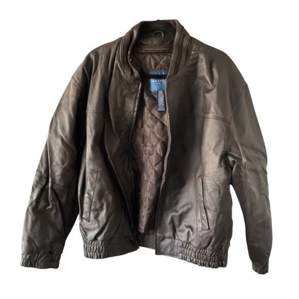 Vintage 70s Towncraft Mens Brown Leather Bomber Jacket Full Zip Removable Lining